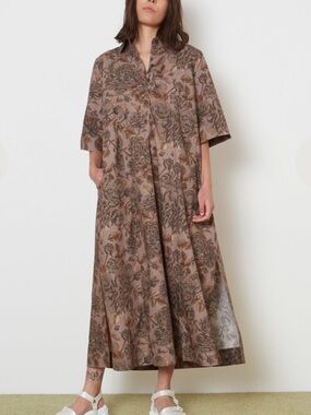 GANNI Floral -Print Midi Poplin Shirt Dress EU 44 US Size 14